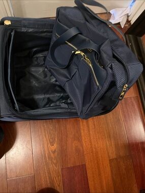 Joy Mangano Navy Pinstripe Weekender Tote with Gold Hardware